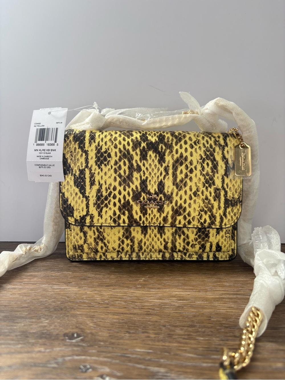 Coach Yellow Python-Print Crossbody Bag with Gold Hardware